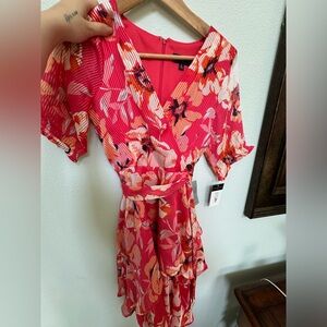 Eli Talhari satin shadow stripe ruffle dress